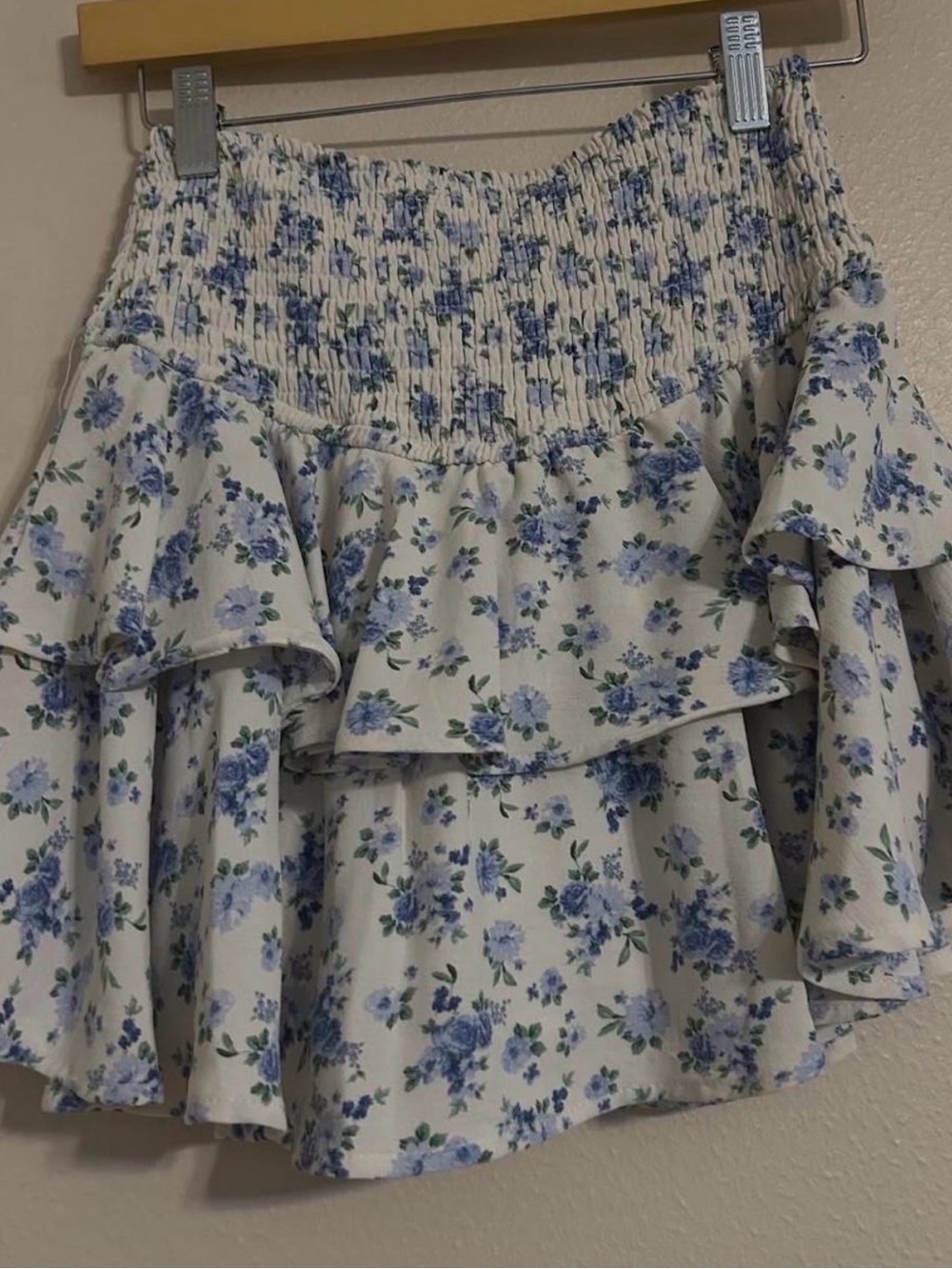 Floral Altar’d State Ruffle Smocked Waist Women's Skirt- Blue Floral